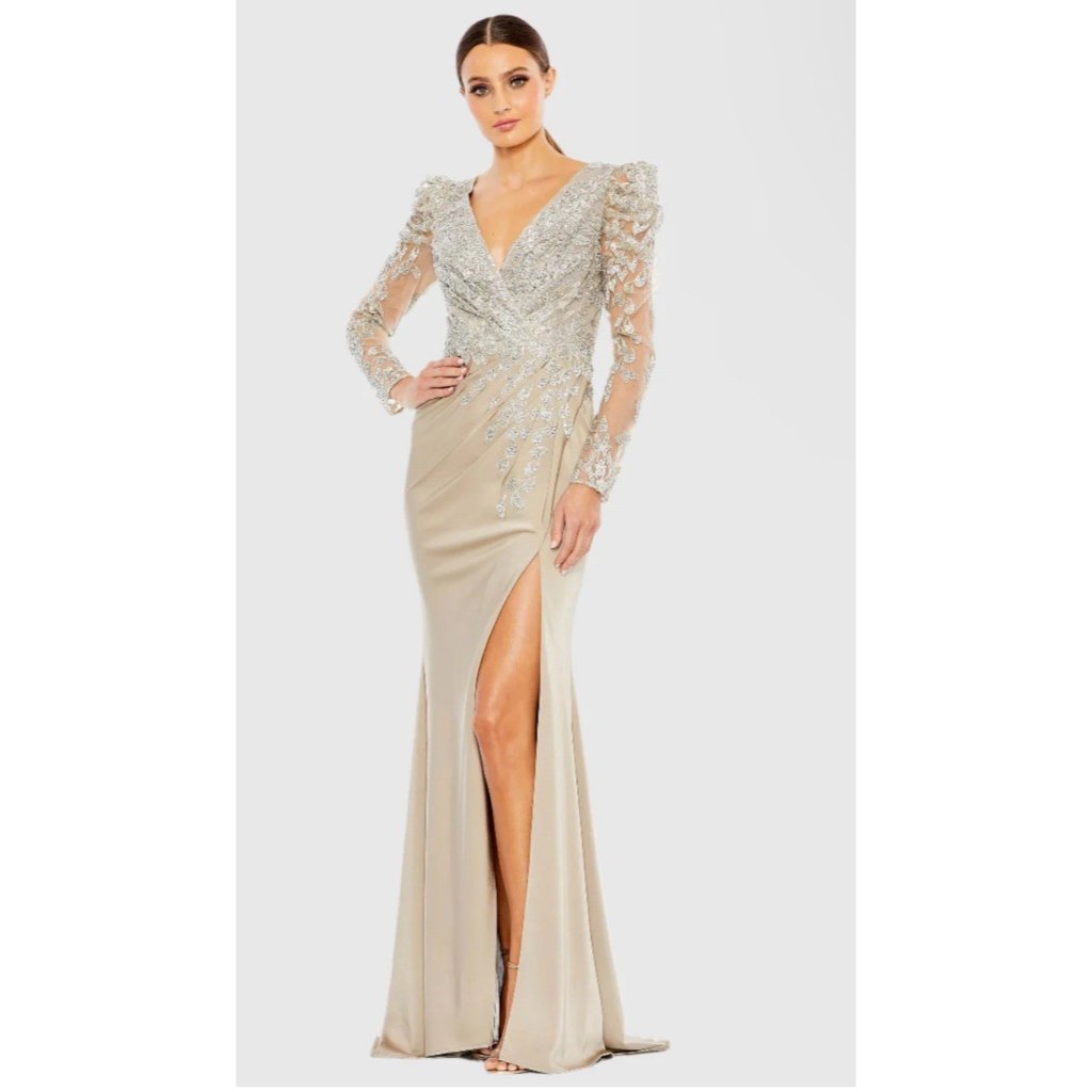 Mac Duggal Gown Dress Womens Size 18 Embellished Faux Wrap Illusion 20346 $698